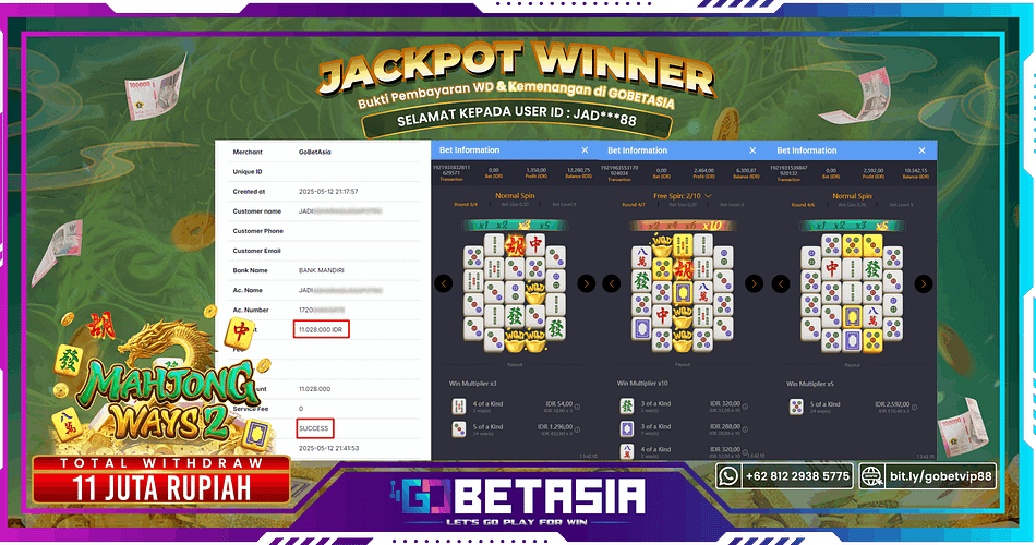 Bukti pembayaran Jackpot di GOBETASIA