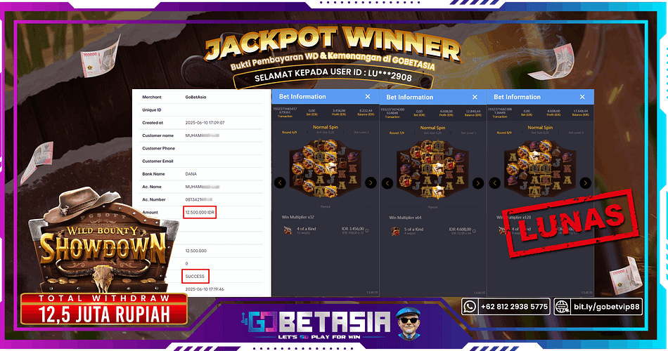 Bukti pembayaran Jackpot di GOBETASIA