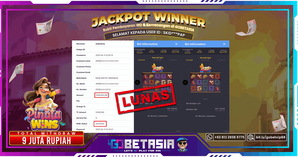 Bukti pembayaran Jackpot di GOBETASIA