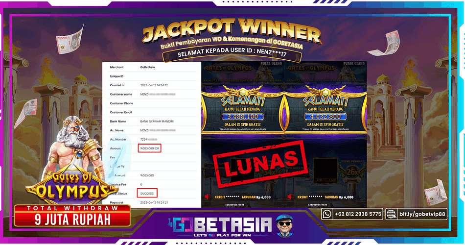 Bukti pembayaran Jackpot di GOBETASIA