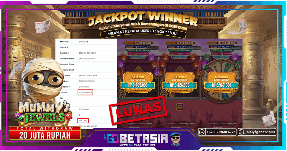 Bukti pembayaran Jackpot di GOBETASIA
