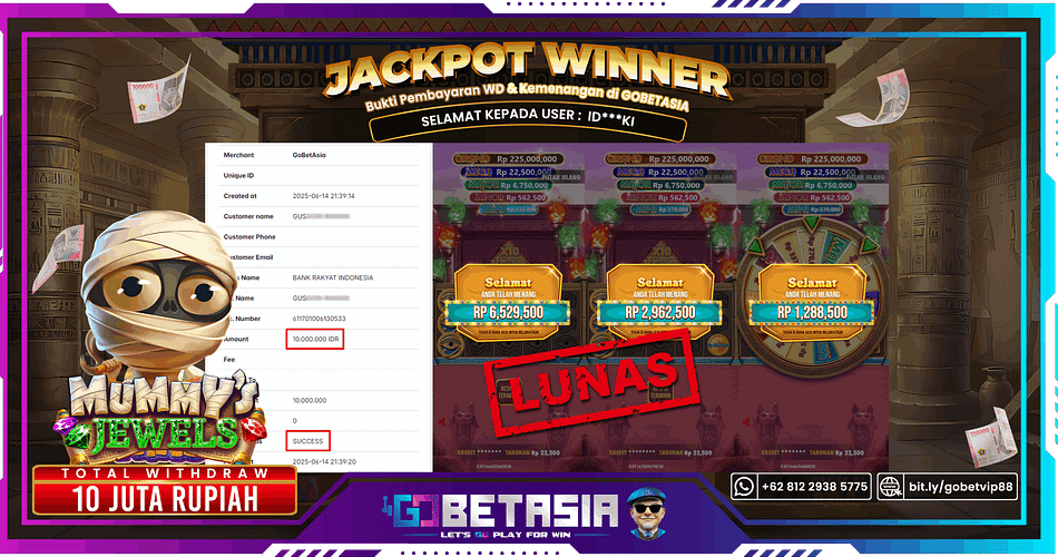 Bukti pembayaran Jackpot di GOBETASIA