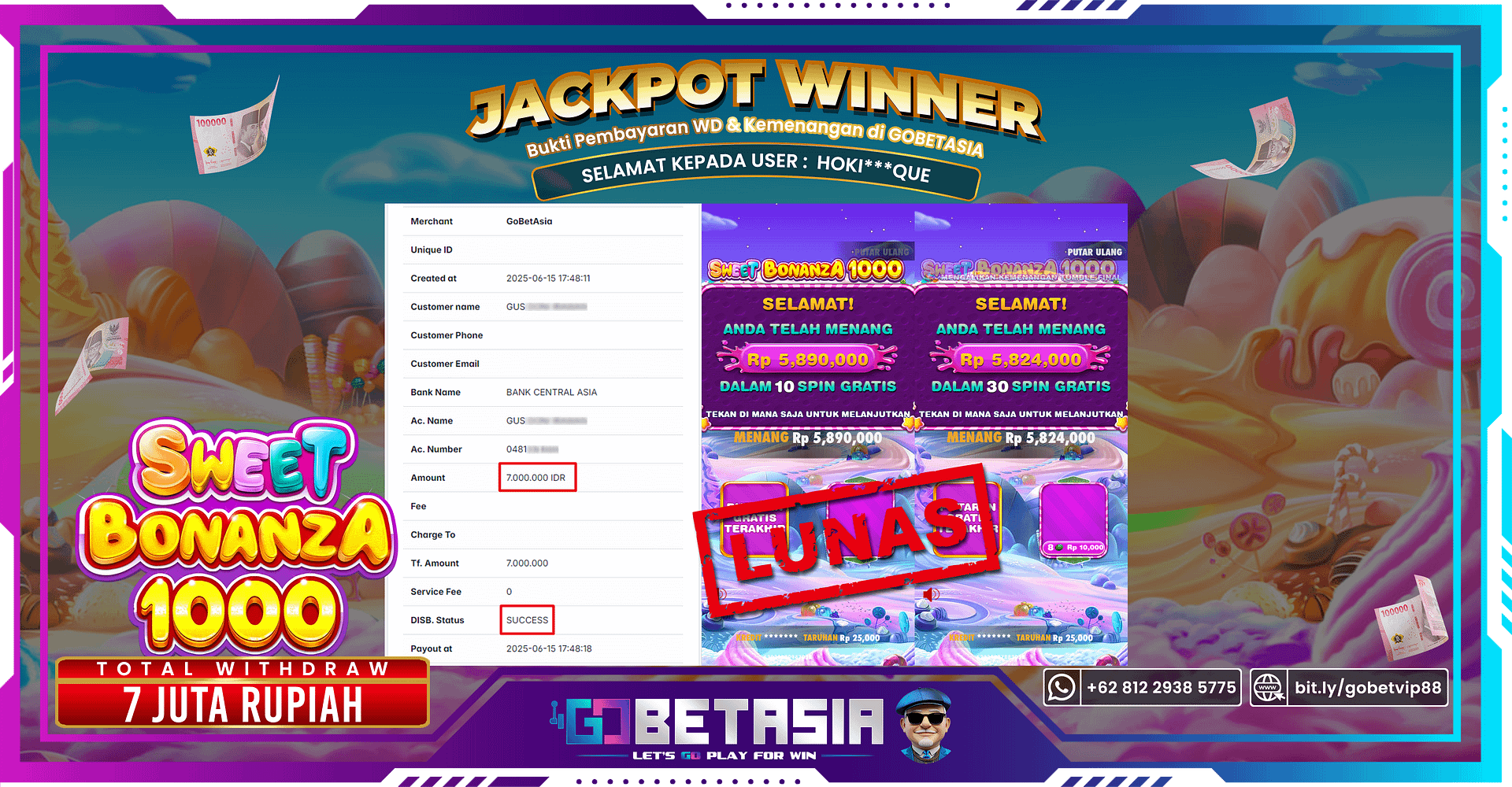 Bukti pembayaran Jackpot di GOBETASIA